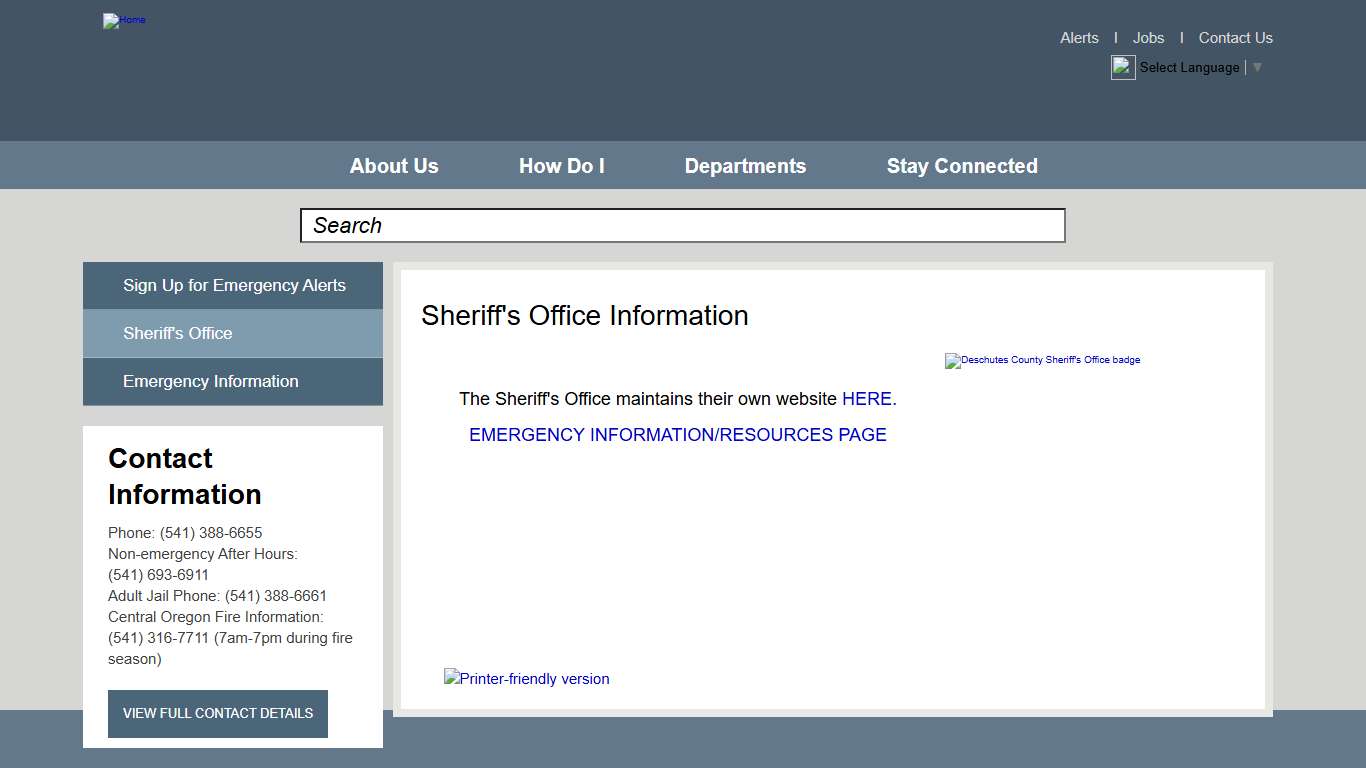 Sheriff's Office Information | Deschutes County Oregon