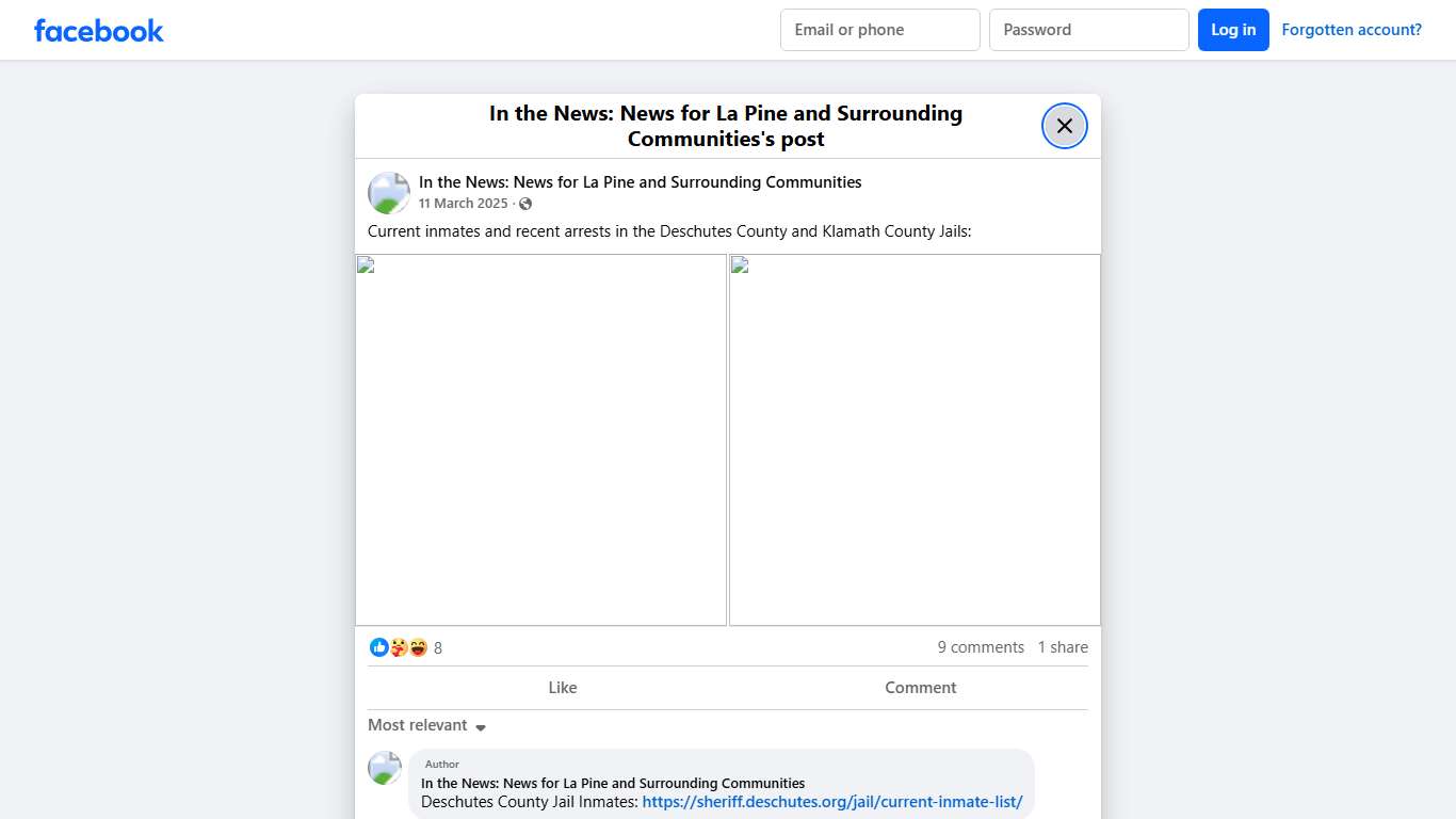 Current inmates and recent arrests in the Deschutes County and Klamath County... - In the News: News for La Pine and Surrounding Communities | Facebook